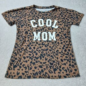 Cool Mom T-shirt Size L Leopard Animal Cheetah Print Top Trendy Stretchy Soft SS